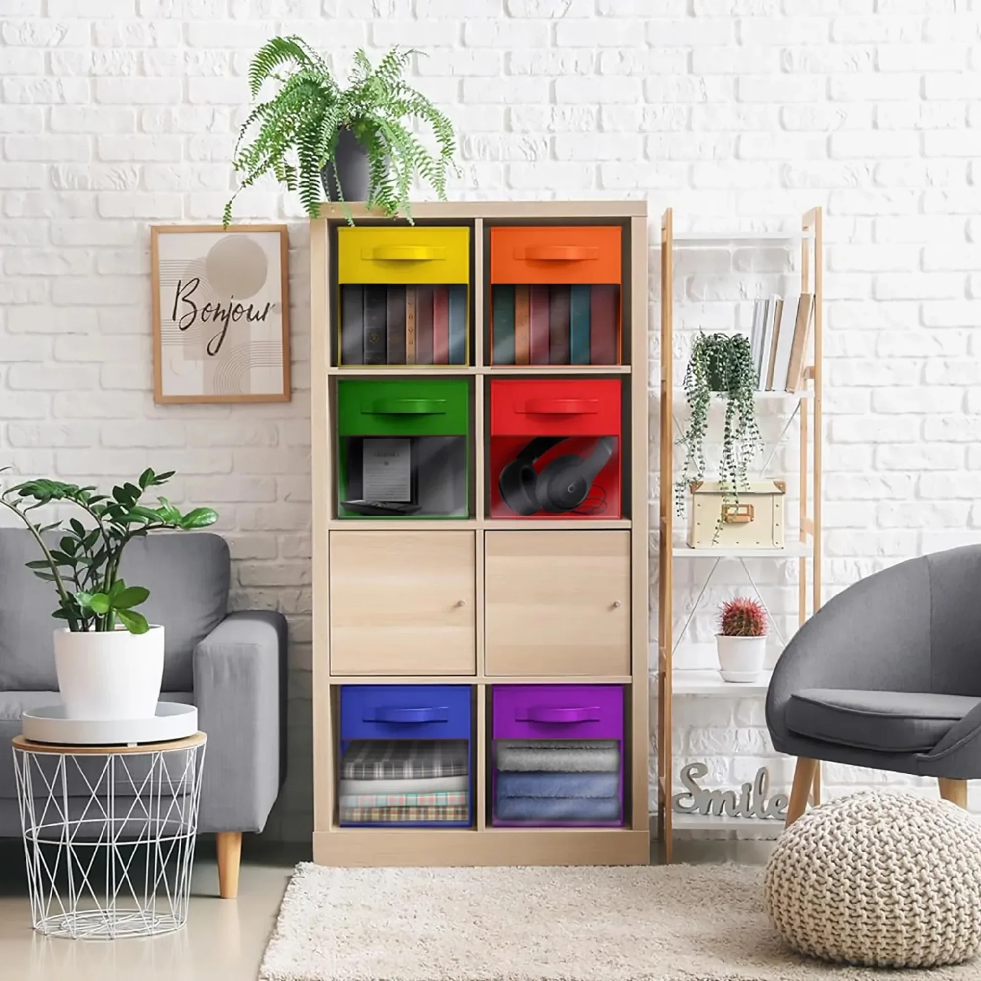 صندوق تخزين قماشي قابل للطي مقاس 11 بوصة من سوربوس مع نافذة شفافة، أرجواني