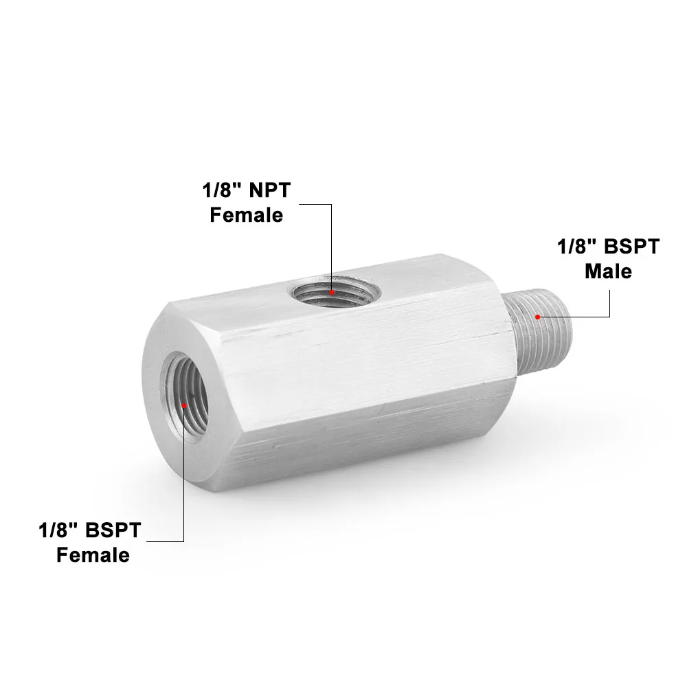 Edelstahl-Seiten löcher 1/8 "npt Buchse bis m12 m10 m14 1/8npt 1/4npt Öldrucksensor-Anschluss Zuleitung Manometer T-Adapter – Detail 11