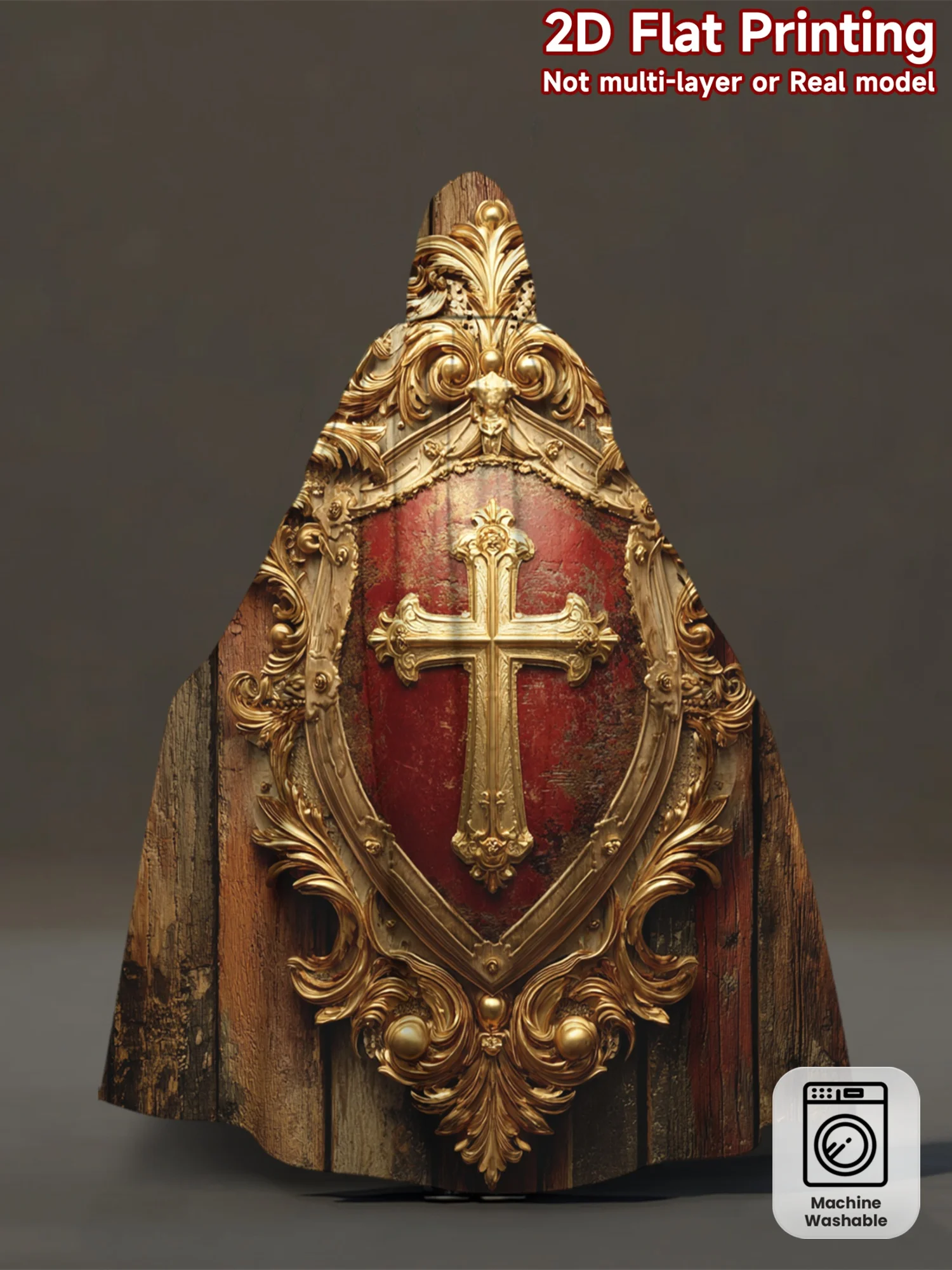 1pcs Retro Full-Body Golden Cross Shield Hooded Robe - Medieval Costume Cloak with Hooded Capes, Machine Washable
