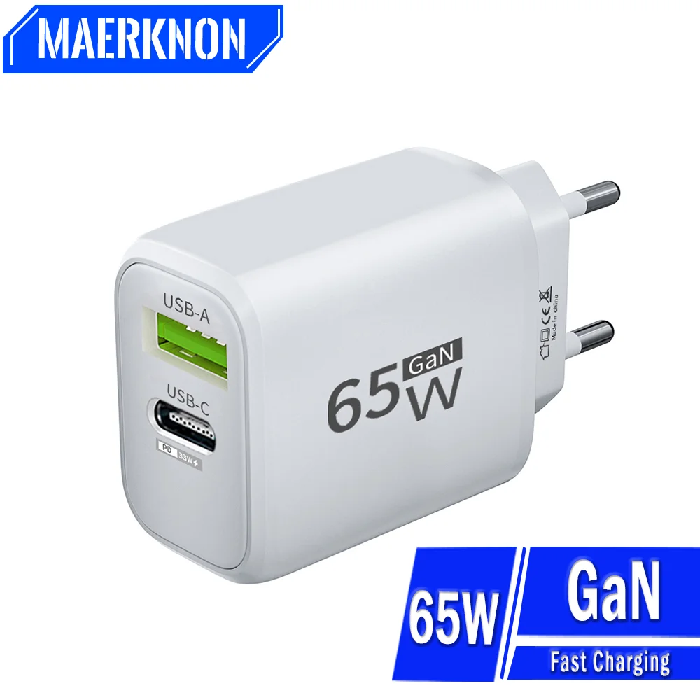 65W GaN Fast Charger PD Fast Charging Mobile Phone USB C Charge Adapter EU/US Plug QC 3.0 Wall Charger For iPhone Huawei Xiaomi