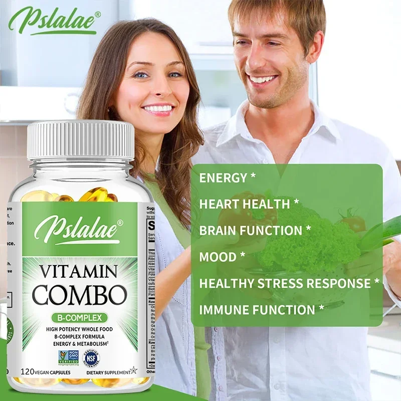 

B Vitamin Capsules - Rich Vitamin B1, B2, B3, B5, B6, B8, B12, Promote Energy, Focus, Brain, Nervous System, Boosts Immunity Sup