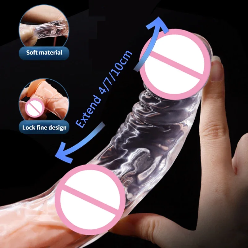 Transparent/Flesh Penis Extend Sleeve Reusable Condoms Dildo Enhancer Delay Ejaculation Cock Rings Nozzle Sex Toys for Men