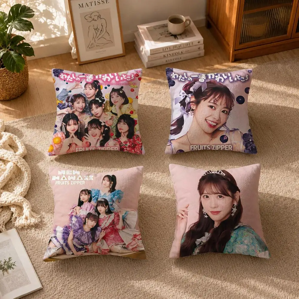 Idol‑group FRUITS ZIPPER Cushion Cover Soft Short Plush Zippered Cushion Covers 40/45/50cm Square Decor for Sofa Home