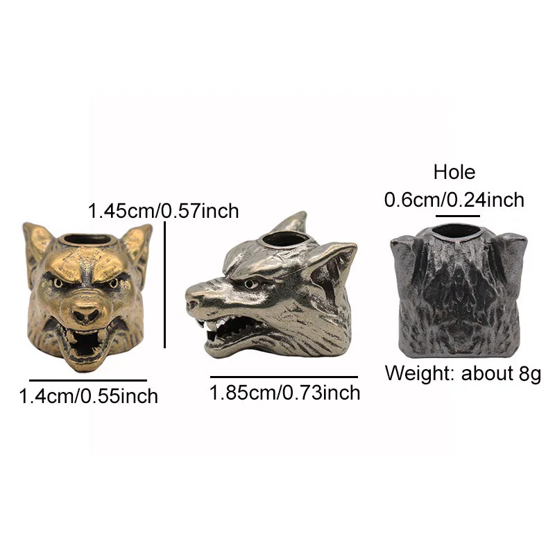 Animal Wolf Warriors Head Sculpture Brass Paracord Bead DIY Handmade Lanyard Pendant Jewelry Accessories EDC Outdoor Tool Charms