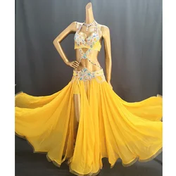 Belly Dance Suit Diamond-Studded Bra Split Big Swing Skirt Performance Clothes Set Female Adult High-End Competition Clothing
