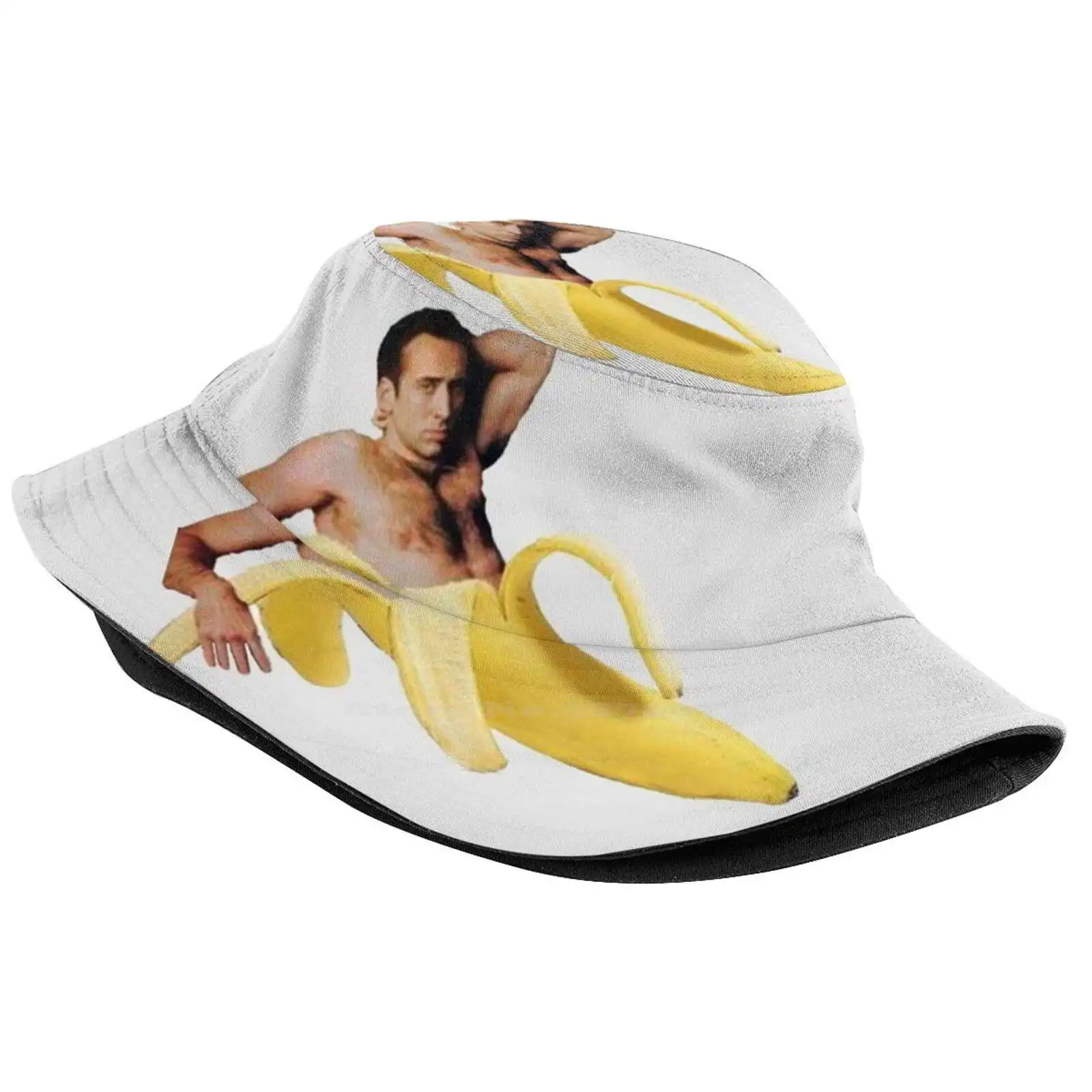 Nicolas Cage In A Banana - Original Yellow Unisex Fisherman Hats Bucket Hats Nicolas Cage Nicholas Cage Banana Bannana Memes 420