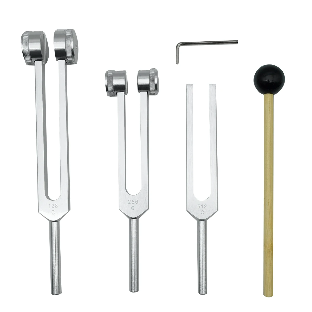 4 Pack Tuning Fork Set(128Hz, 256Hz, 512Hz)with Tuning Fork Hammer for Sound Sound Vibration Tool Without Base,Silver