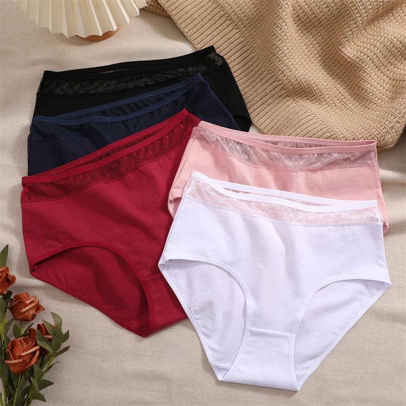 Cotton Transparent Lace Women Seamless Panties Low Waist Women Panties Breathable Underwear Soft Hollow Out Briefs Girls S-XXXL