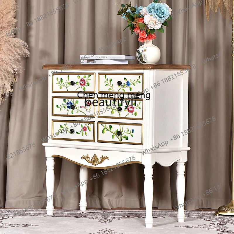 X Entrance Cabinet Solid Wood Living Room Entryway Storage Six-Drawer Organizer Bedside Living Room Sideboard