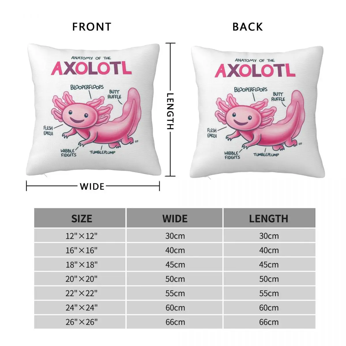 Anatomy Of The Axolotl Square Pillowcase Polyester Linen Velvet Pattern Zip Decor Pillow Case Home Cushion Cover