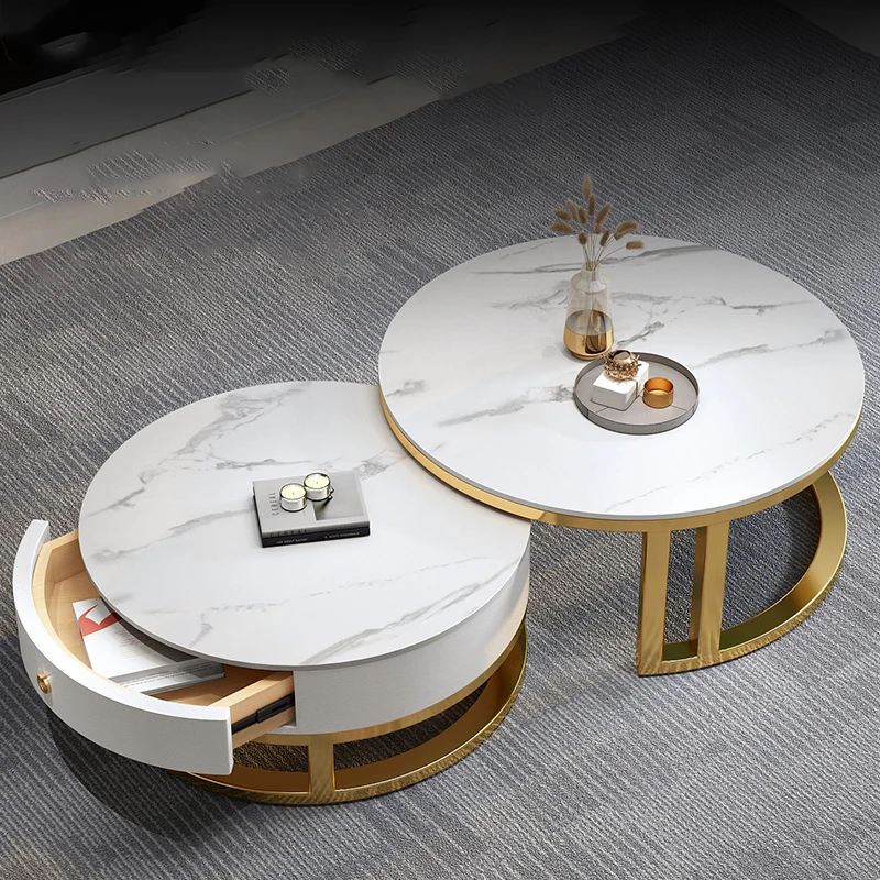 

Round Low Coffee Table Storage Drawers Living Room Modern Coffee Table Simple Design Smart Furniture