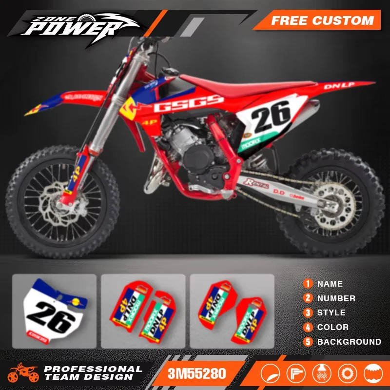 Powerzone For GASGAS Gas Gas MC65 MC 65 2021 2022 Custom Team Decals Graphics Stickers Kits Number Name Background Custom view 3