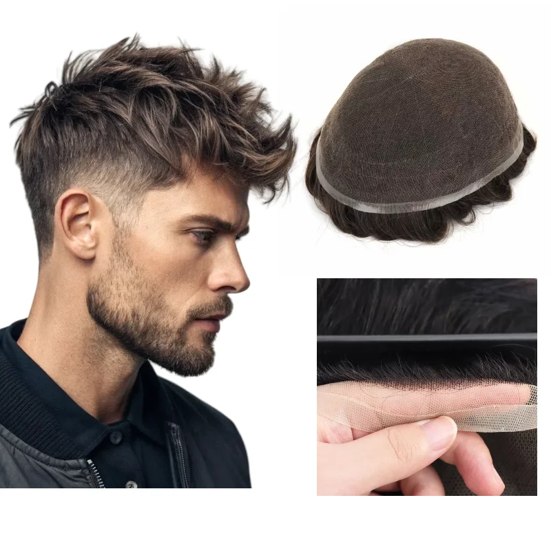 

Мужской парик из человеческих волос, полный кружево | Термостойкая прическа, которую можно стилировать с щипцовкой для завивки или сухостью.