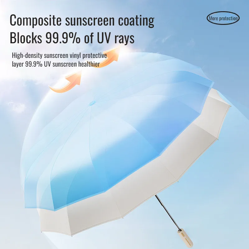 Guarda-chuva Dobrável Reforçado, Protetor Solar, Chuva, Dualuse, Trifold, Pára-sol, Highvalue