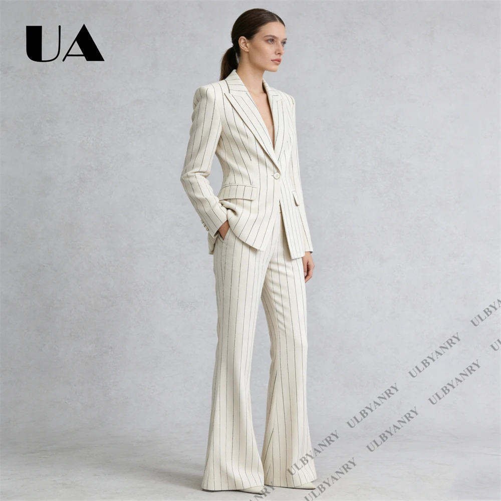 

ULBYANRY Women's Stripe Suit Set Single Breasted Blazer with High Waisted Wide Leg Pants Elegant Office Work Suits Attire