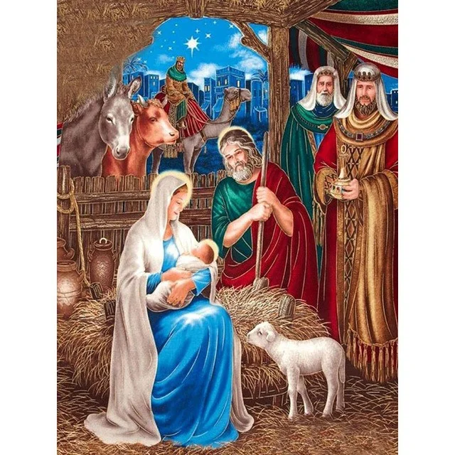 

DIY full Diamond Embroidery,Round Diamond Character Jesus Nativity Living room decoration rhinestone Diamond painting