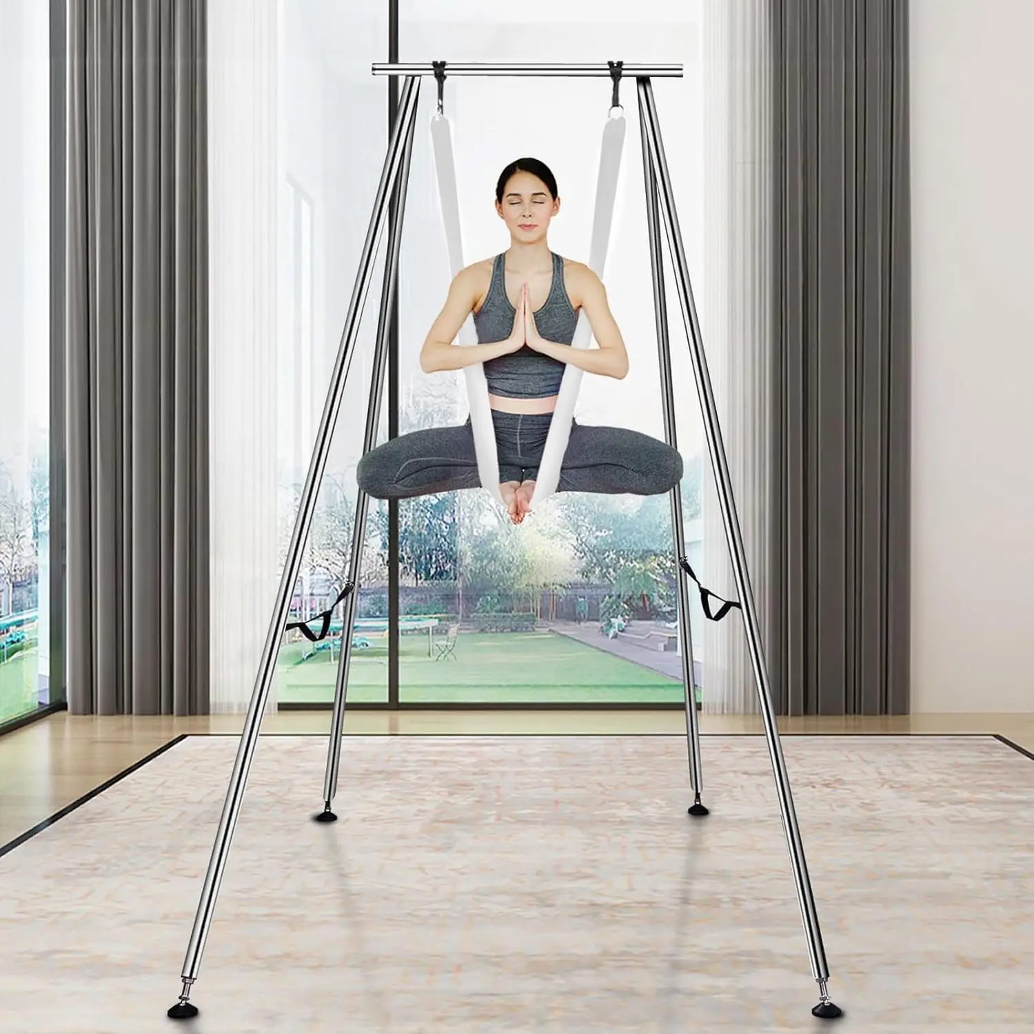 Aerial Yoga Frame & Yoga Hammock, 9.67 ft Height Professional Yoga Swing Stand Comes with 6.6 Yards Aerial Hammock, Max 55