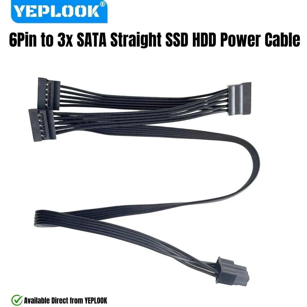 

YEPLOOK 6Pin to 3x SATA Straight, SSD HDD Power Cable for Corsair RM Series Modulars, RM1000, RM850, RM750, RM650, RM550, RM450