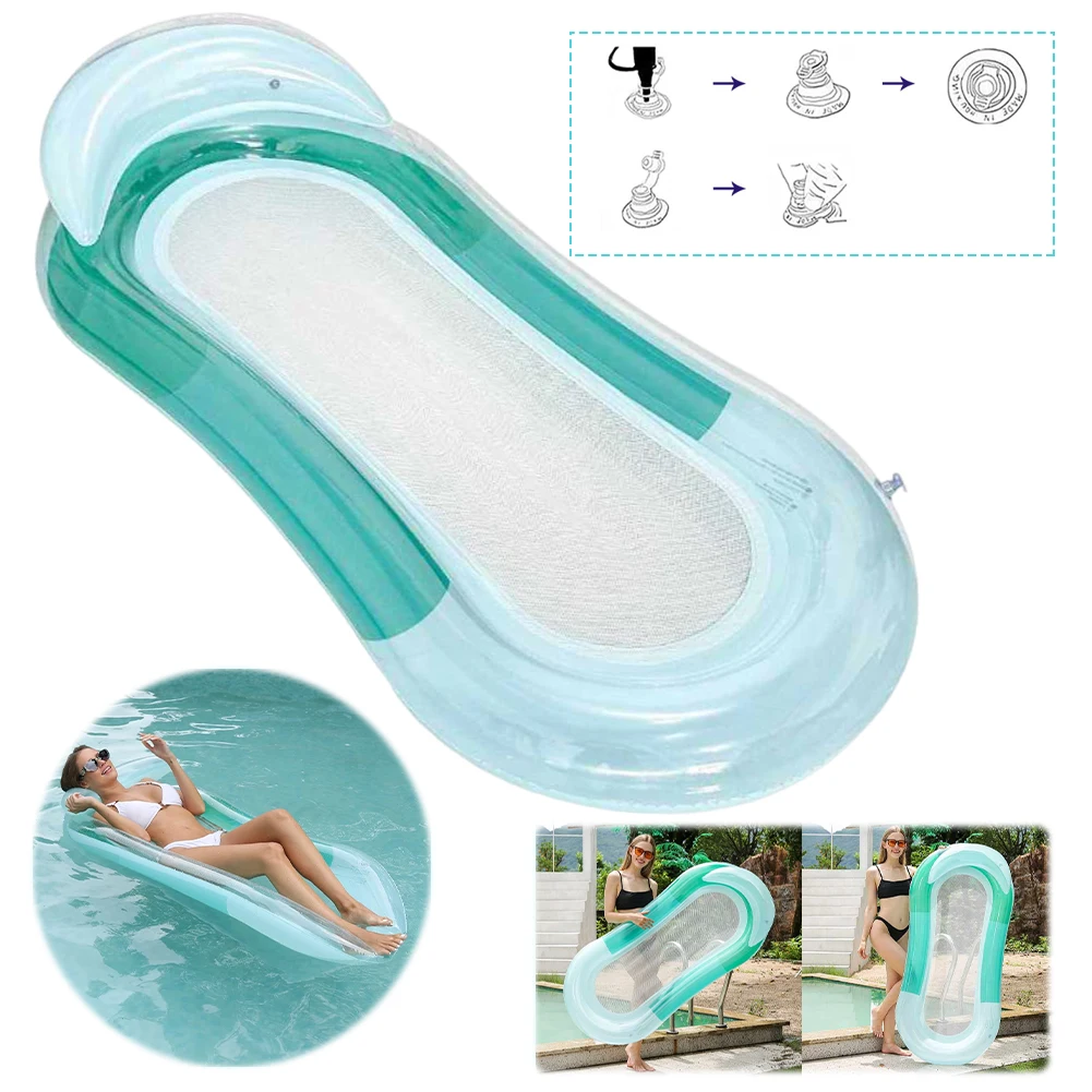 

PVC Inflatable Water Float Bed with Nozzle Folding Water Float Chair Wear Resist Foldable Floating Row for Summer Pool Party