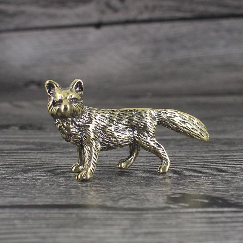 Solid Brass Fox Figurines Miniatures Desk Ornaments Tea Pet Crafts Retro Small Animal Statue