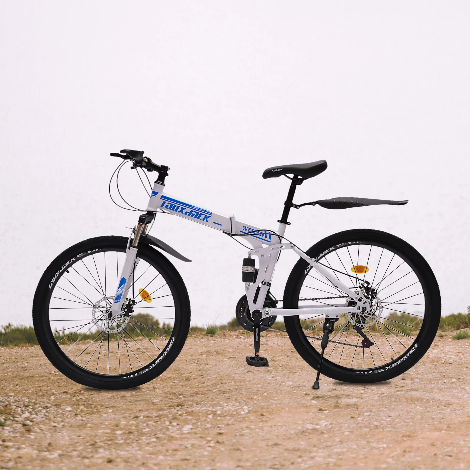 Bicicleta de montaña plegable de 26" - MTB 21 velocidades 20 pulgadas plegable con freno de disco doble - Bicicleta de montaña portátil, azul y blanco