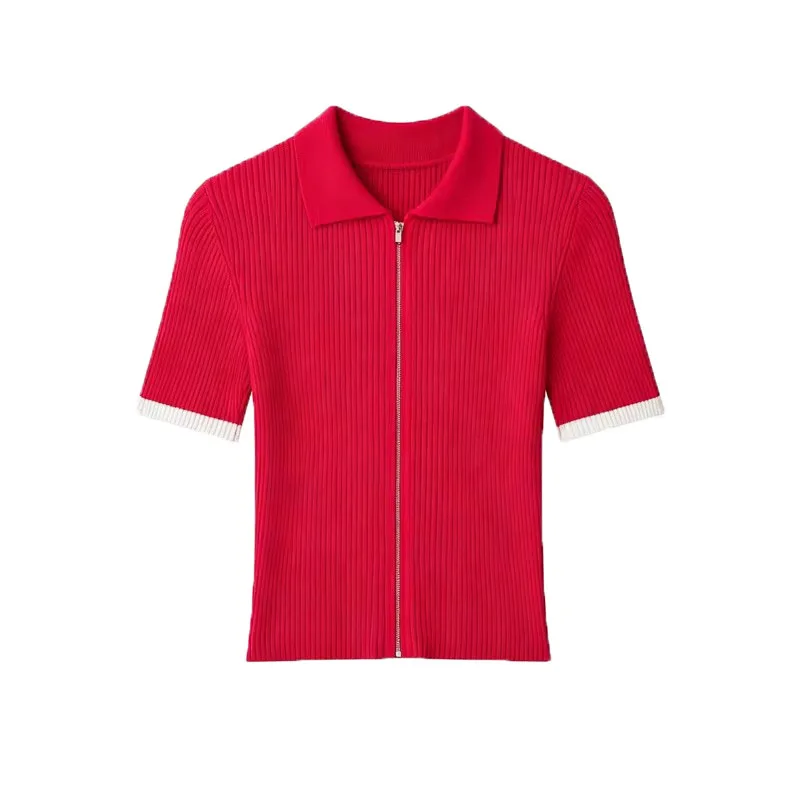 Guobioziy Women's Knit Sweater 2026 Early Autumn New Arrival Stylish Simple Versatile Ribbed Collar Knit Polo Shirt