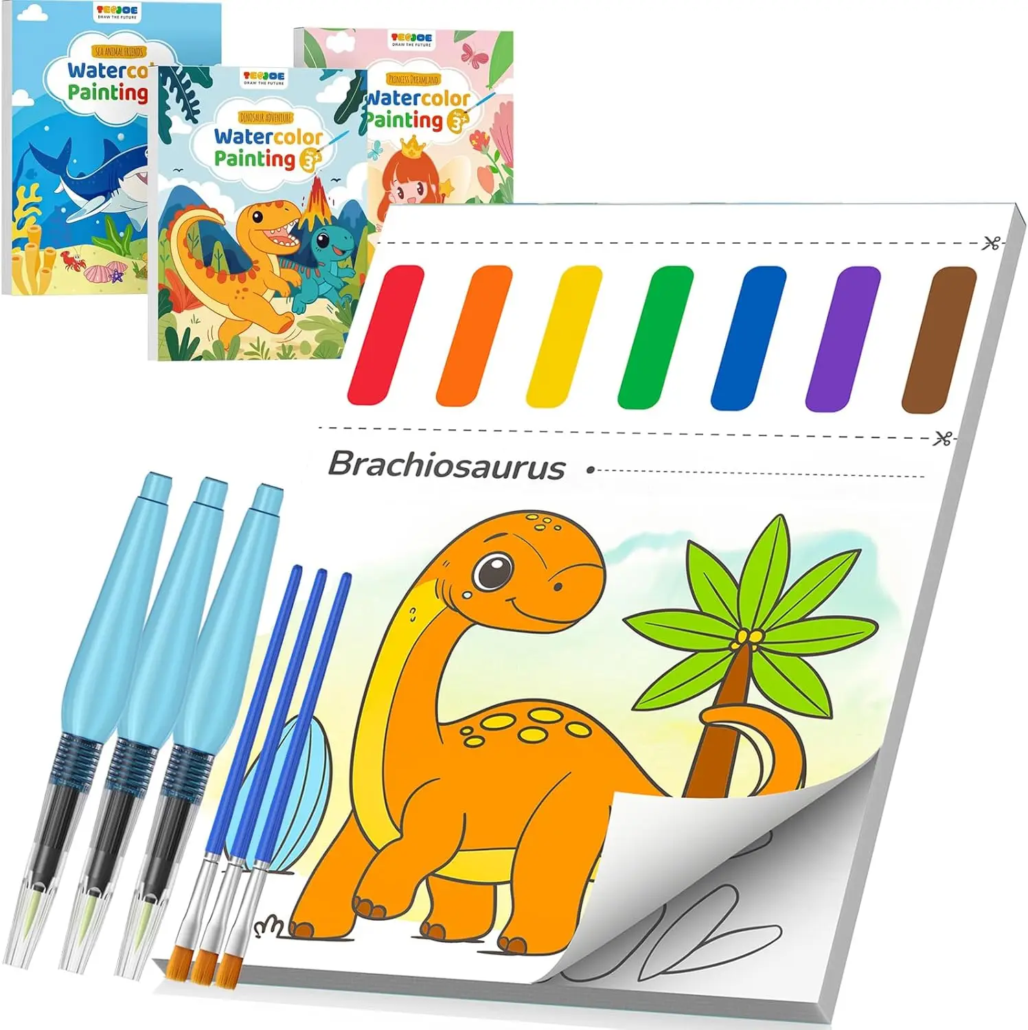 

3 Pack Mess-Free Water Coloring Books for Kids Ages 3-8 with Brushes, Travel Art Toy for Toddlers