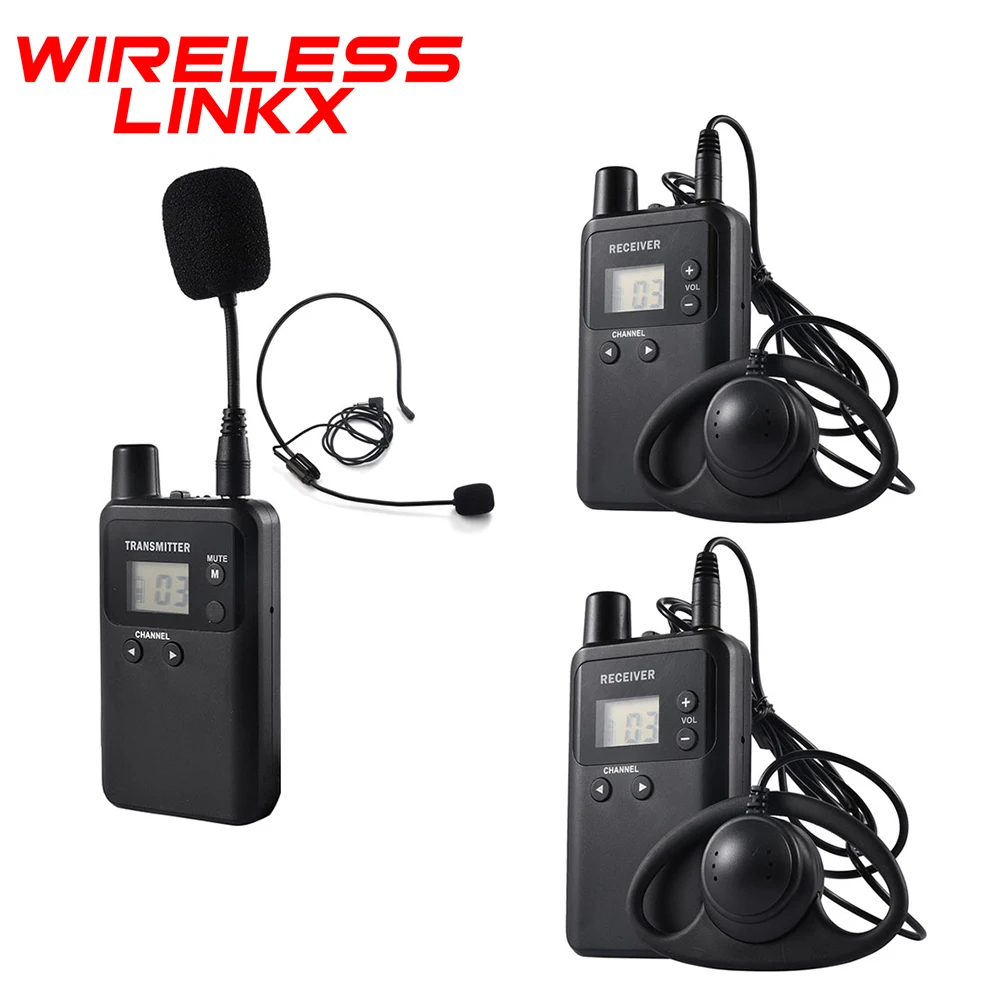 Wireless Whisper Tour Guide System 1 Transmitter with 2 Microphones, 2 Receivers with Earphones for Simultaneous Interpretation