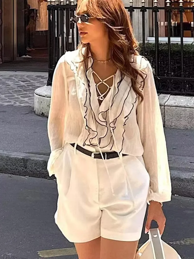 

HH женский комплект из 2 предметов, летняя ламинированная полупрозрачная рубашка с v-образным вырезом и длинными рукавами, топ + плиссированная длинная юбка с эластичной резинкой на талии