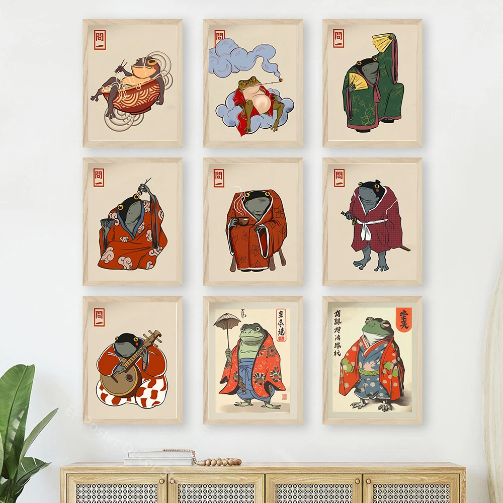 Japońska Żaba Plakat Śmieszne Żaby Estetyczne Wydruki Zwierzęta Pokój Dom Klub Przedpokój Wystrój Sztuka Malarstwo Ścienne Matsumoto Hoji Artwork — zdjęcie 6
