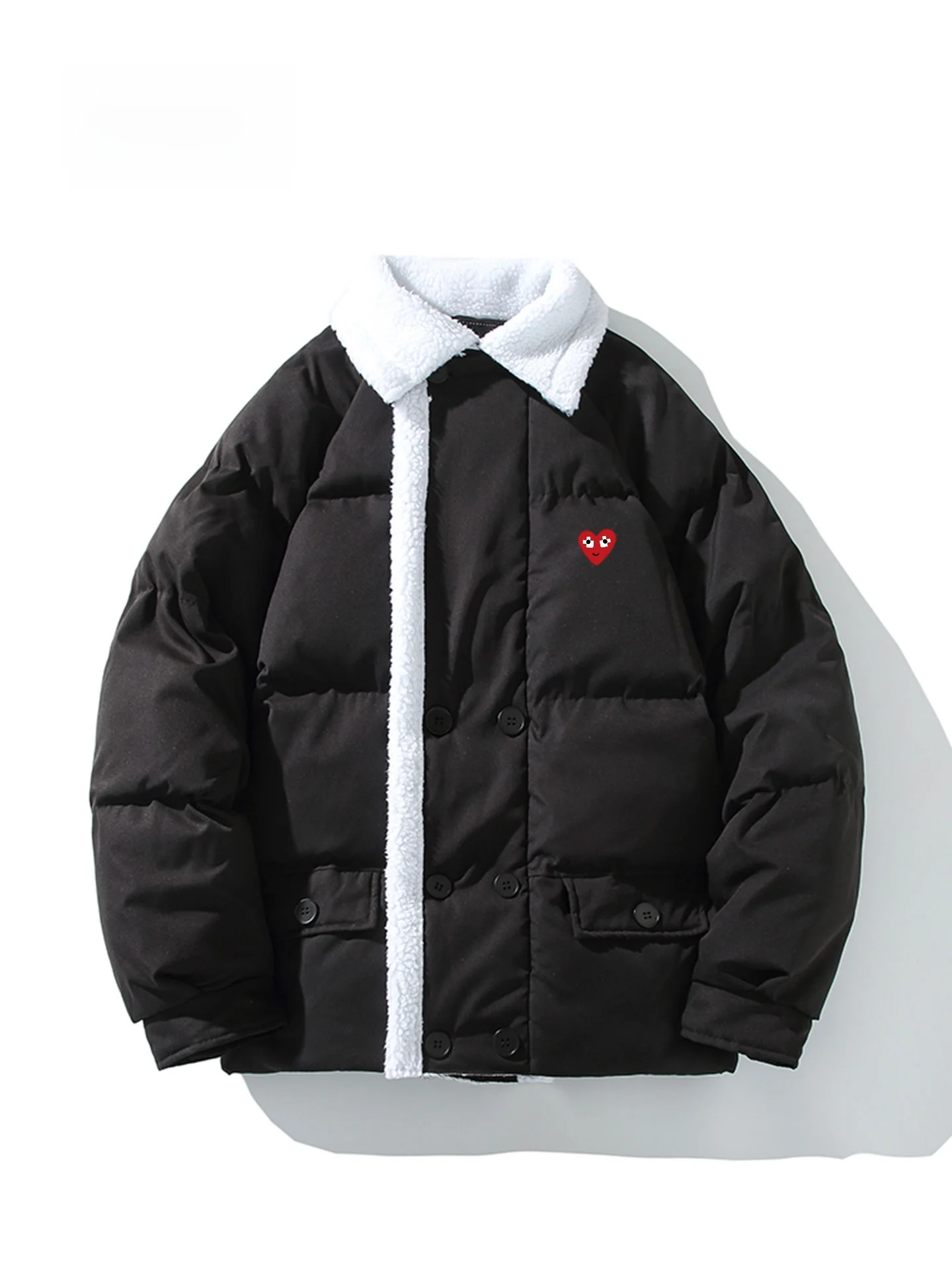 

Play Hei Lamb Velvet Collar Warm Pure Color ex Casual Jaet Cotton Padded Coat Youth Faion Urban Sle Long Sve Z...