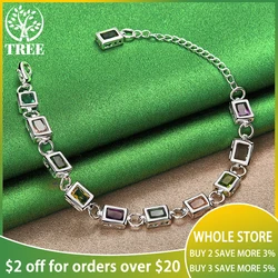 ALITREE 925 Sterling Silver Square Colored Zircon Crystal Bracelets For Woman Hand Chain Fashion Party Birthday Wedding Jewelry