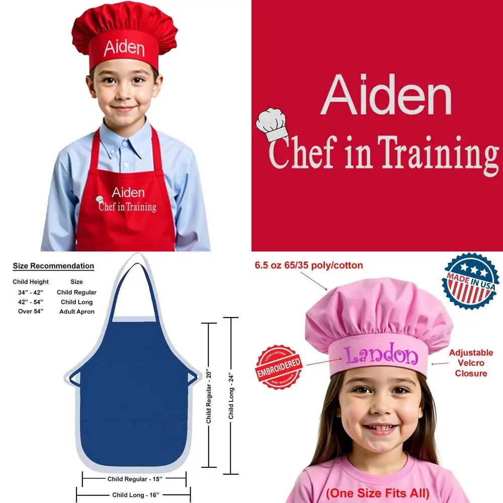 

Custom Embroidered Child Apron with Chef Hat for Boys and Girls, Perfect for Kitchen Fun