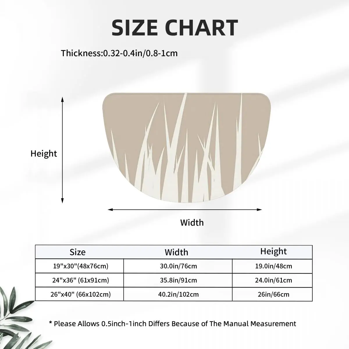 Grass Minimalist Botanical Boho Beige Soft Flannel Half Round Doormat Non Slip Bathroom Mat Absorbent Floor Carpet for Bathroom
