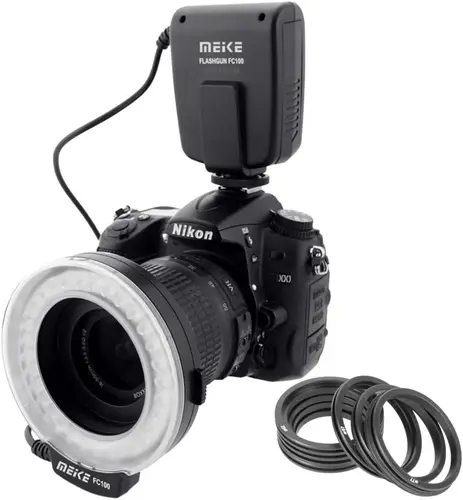 Meike MK-FC100 LED Macro anillo Flash luz Manual trabajo Universal para Canon Nikon Olympus