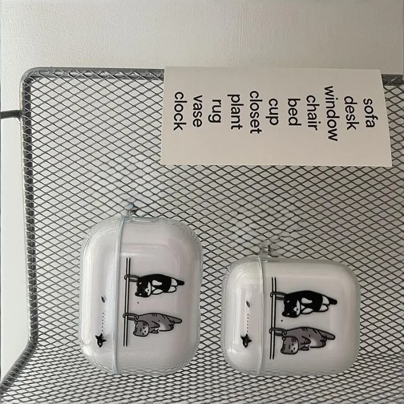 مضحك القط الأسود واضح حقيبة سماعة الاذن ل Airpods 4th 3rd 2 Pro 3 غطاء شفاف ل Airpod 3 1 ملحقات واقية قذيفة