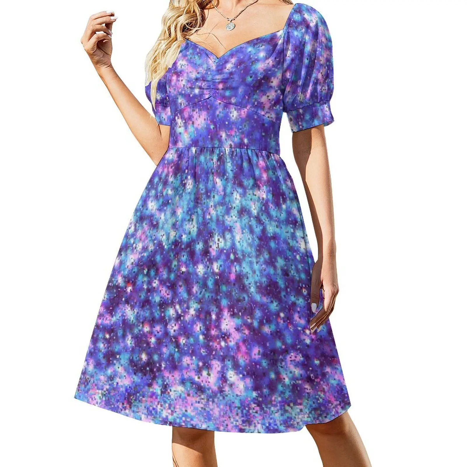 Galaxia de lantejoulas brilhantes rosa roxo |   Vestido estilo coreano para mulheres vestido casual elegante para festa ou uso diário