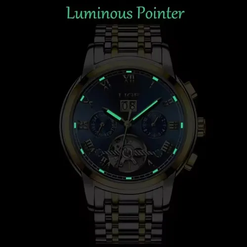 Imagen 2 del producto Reloj Tourbillon de lujo de marca LIGE, relojes de pulsera mecánicos de negocios a la moda para hombres, reloj deportivo automático resistente al agua para hombres
