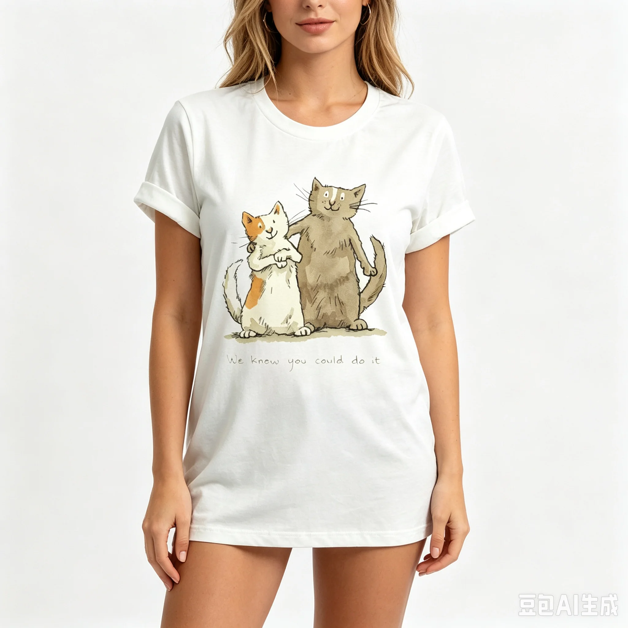 Women Cute Inspirational Cat Graphic T‑Shirt We Knew You Could Do It Quote Print O‑Neck Short Sleeve Tee Casual Cat Lover Female