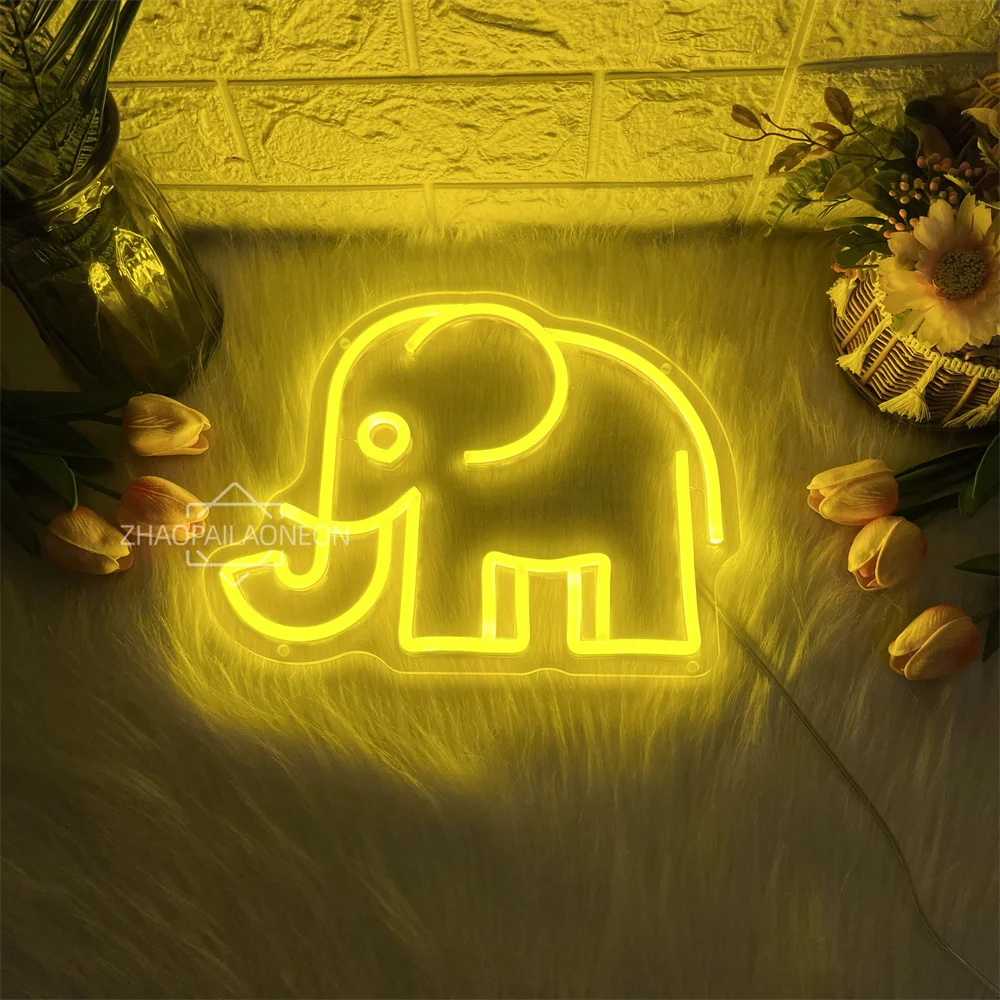 Elephant Neon Sign for Home Room LED Wall Decor Bedroom Office Christmas Decorations for Children Neon Light Creative Gifts