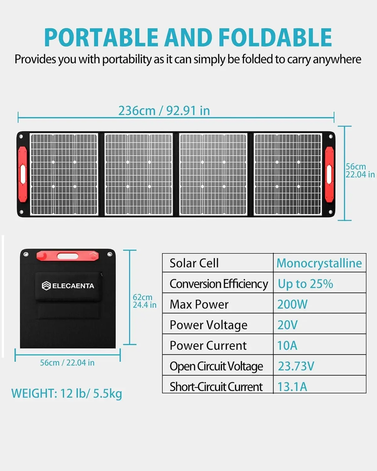 200W Portable Solar Panel for Power Station, 25% High Efficiency (4th Gen 2024 Release), Ultra-Light/Only 12lbs