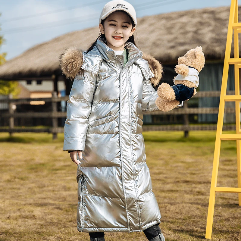 OLEKID 2024 -30 Degree Russian Winter Down Jacket For Girls Waterproof Hooded Shiny Girls Winter Coat 5-14 Years Teenager Parka