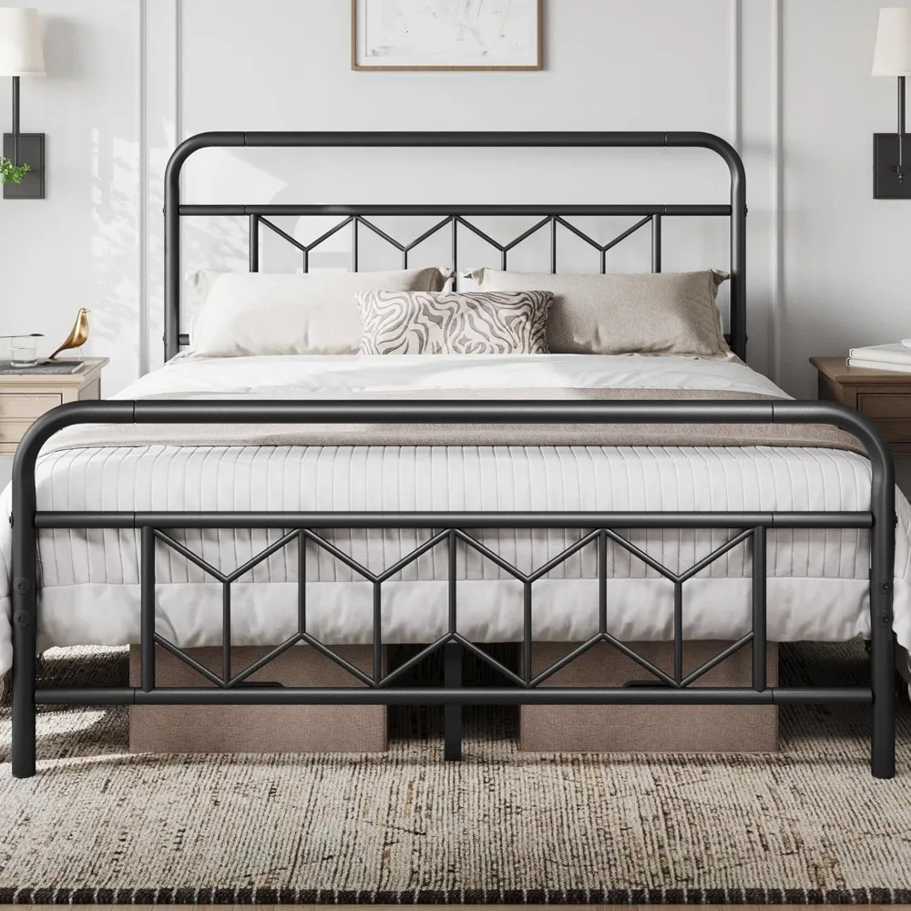 

Metal Platform Bed Frame Mattress Foundation with Diamond Pattern Headboard/Footboard/Heavy Duty Steel Slat, Customized