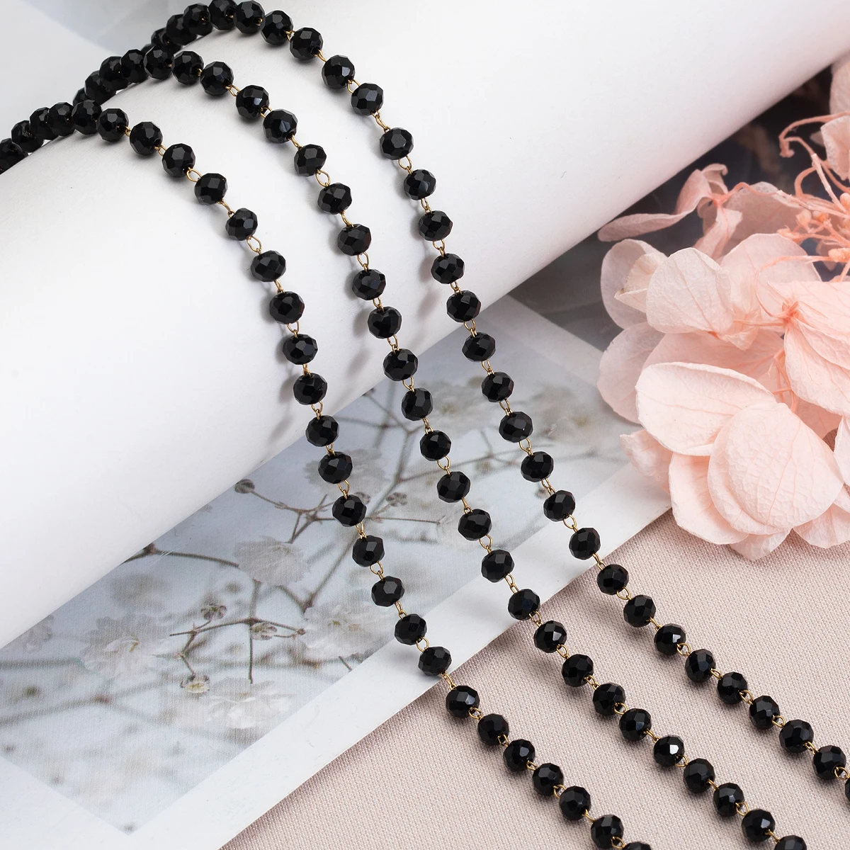 1meter Stone Stainless Steel Chain Muti-color Crystal Beaded Chains Link for DIY Jewelry Making Necklace Bracelet Findings