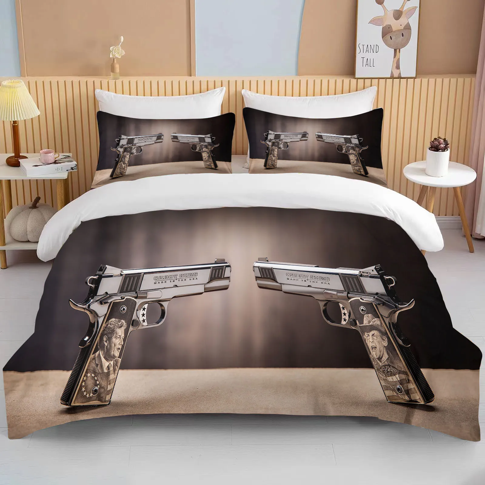 

3D Rifle Revolver Cartridge Gun Comforter Bedding Set,Duvet Cover Bed Set Quilt Cover Pillowcase,King Queen Size Bedding Set