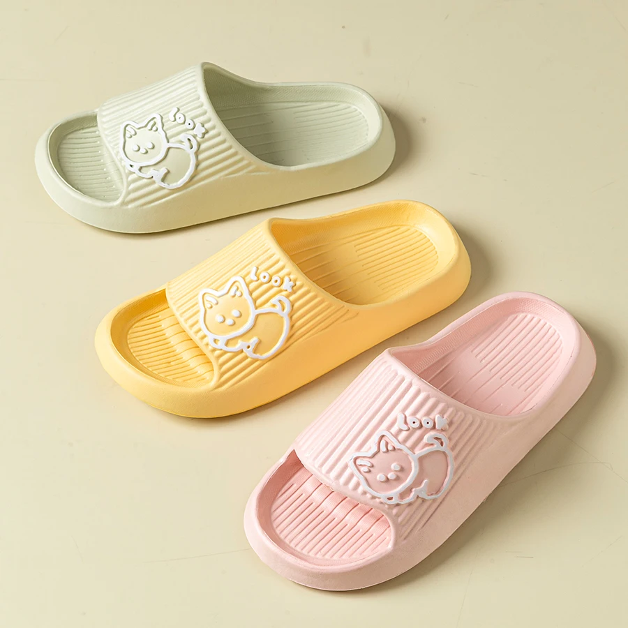 Summer Women Cartoon Slippers Cute Little Cat Bathroom Slides Anti Slip And Anti Indoor Soft Sole Comfortable Home Shoes