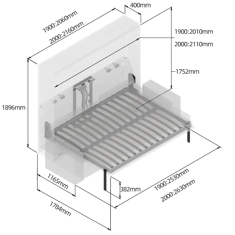 آلية سرير ميرفي الأفقية الكهربائية، إطار سرير جداري قابل للطي مع ملحقات أجهزة الأريكة #2