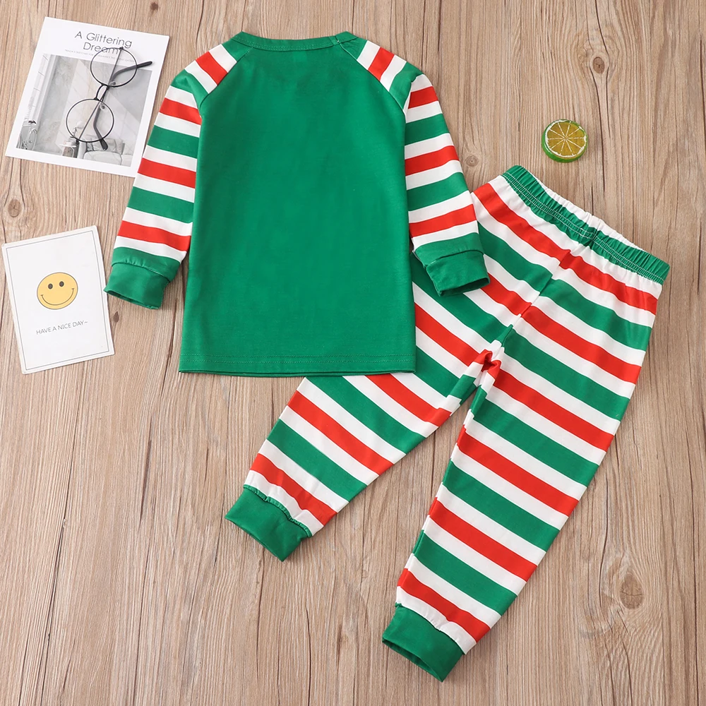 2024 Christmas Matching Family Pajamas Set Letter Print Xmas Outfit Father Mother Kid Deer Top+Stripe Pants Jammies Baby Romper