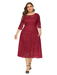 Eleganckie sukienki dla druhen Plus Size Moda damska Koronkowa sukienka Casual O-Neck Luźna damska suknia wieczorowa Wiosna Lato