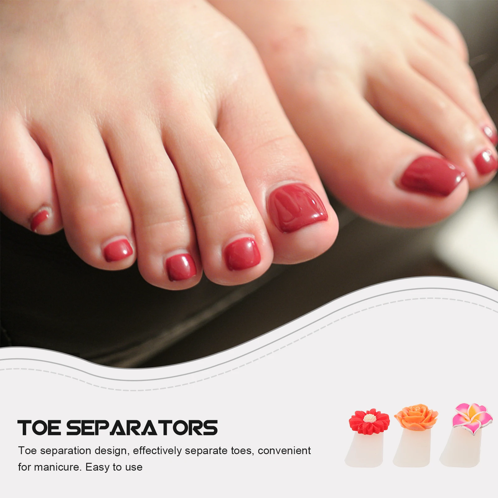 Separador de dedos de silicona para uñas, herramientas para uñas con diseño de flores, reutilizable, para pedicura, manicura, separadores de esmalte de uñas, espaciadores, insertos para dedos, 24 Uds.